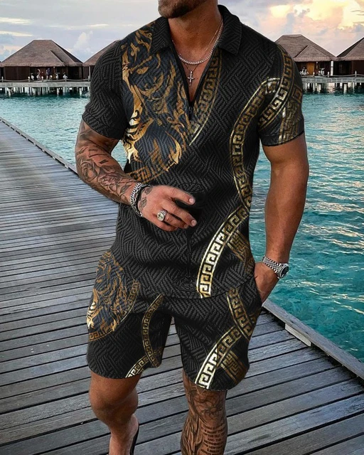 Fashion Men's Tracksuit Summer Short Sleeve Polo Shirt Set Turn Down Business Outfits Men Clothing 2Piece Casual Suit Streetwear