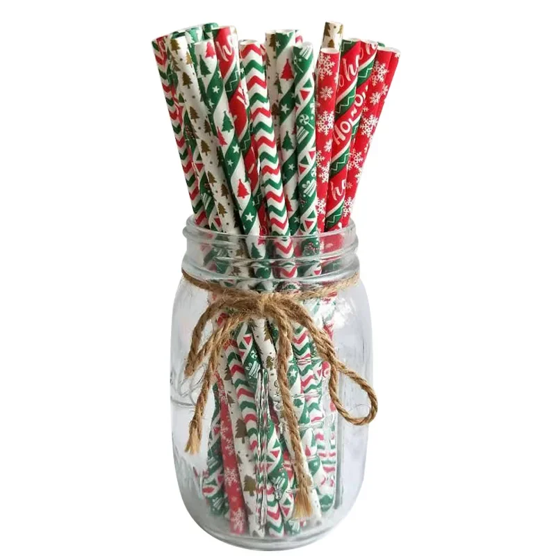thumbnail image 1 of 25 pajitas de papel navideñas con forma de copo de nieve, decoraciones navideñas para el hogar, fiesta de Navidad y Año Nuevo 2023, 1 of 5