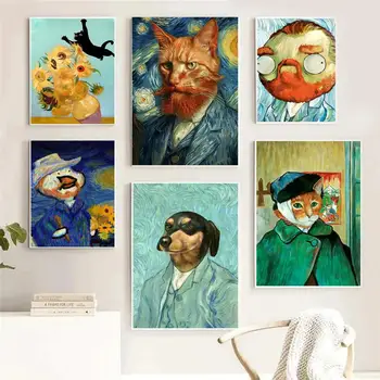 Quadro Divertente di Van Gogh, Stampa Artistica su Tela per Decorazione Murale di Casa, Camera da Letto, Interni