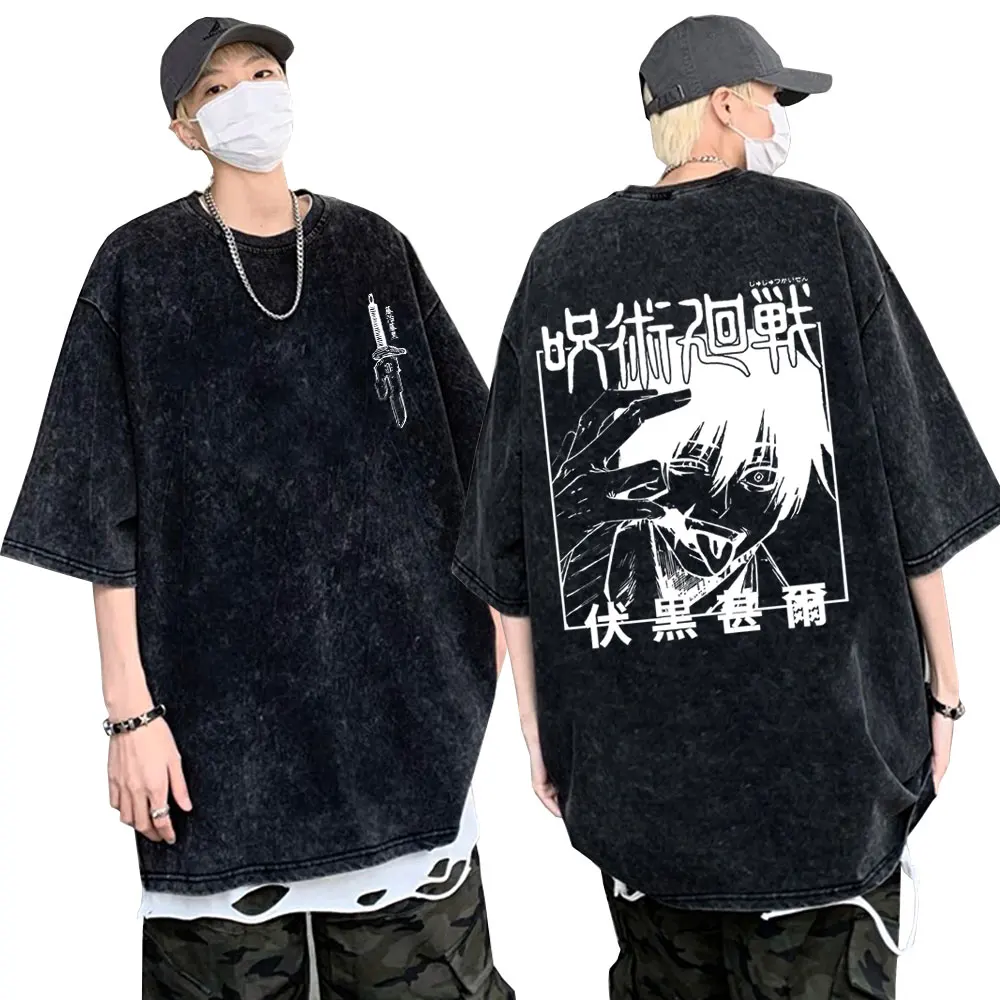 

Anime Jujutsu Kaisen Fushiguro Toji Double Sided Print T-shirt Washed Vintage Men Women's Manga Loose Tee Men's Oversized Tshirt