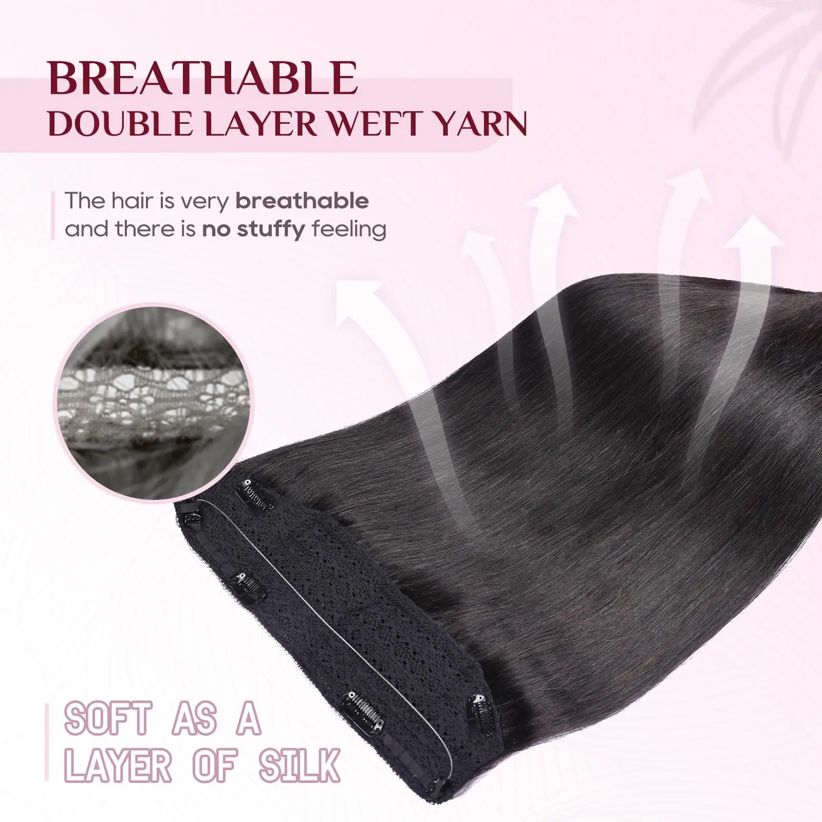 Straight Wire Hair Extensions #1B Fish Line Natural Hair with Adjustable Size 4 Secure Clips 16-26 Inches Pieces for Women human hair extensions