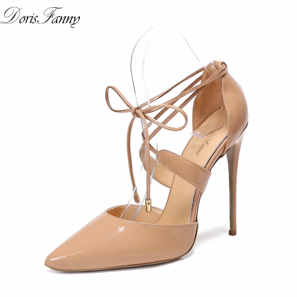 

Doris Fanny Ankle Strap Nude Patent Leather High Heels Sexy Pointy Toe 12cm/10cm/8cm Women's Pump Shoes for Party/Wedding