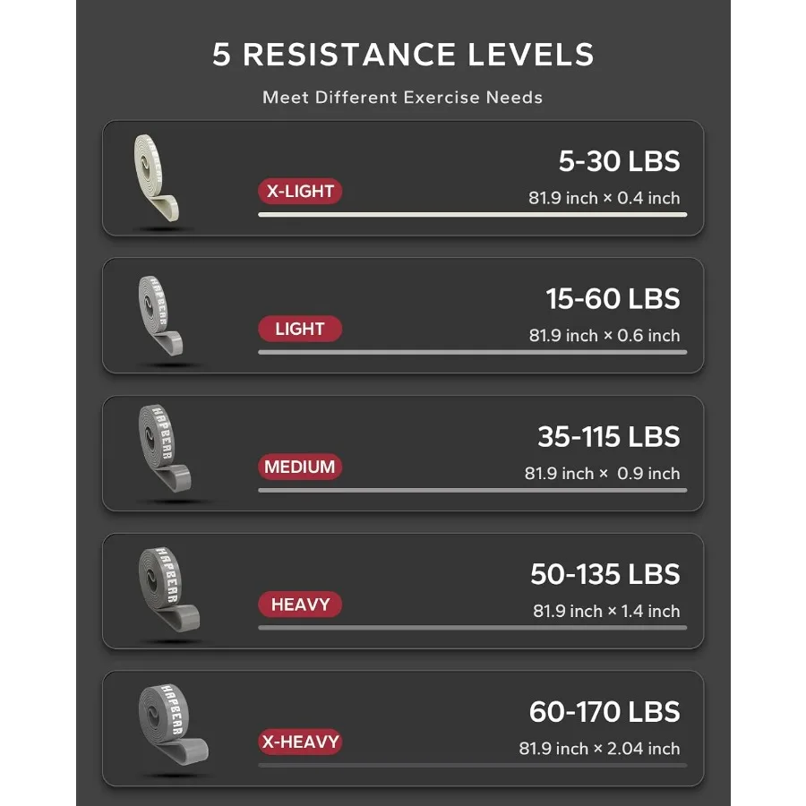 Pull Up Assistance Bands Set of 5 - Resistance Bands for Working Out, Stretching, Physical Therapy, Muscle Training