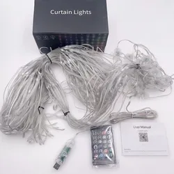 USB-Powered Smart LED Curtain Lights with App & Remote Control, 400 Dynamic Pattern Decorative String Lights for Bedroom or Festive Decor (Changeable)