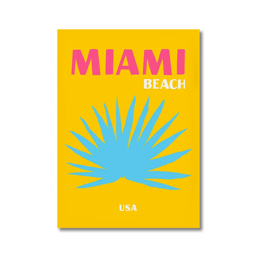 Póster de pared con impresiones de estilo bohemio maximalista, pintura en lienzo moderna con diseño de palmeras de Mykonos y Miami para decoración del hogar