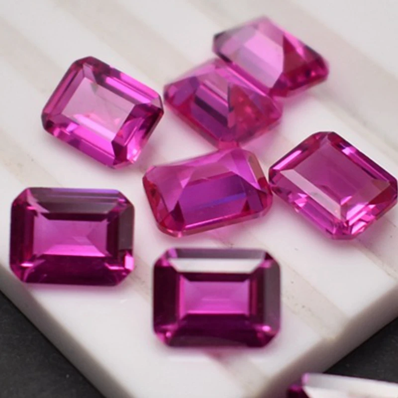 Precious Stones Pink Ruby Emerald Cut VVS Loose Gemstones Pass UV Test For Jewelry Making and Collection DIY Gem Beads