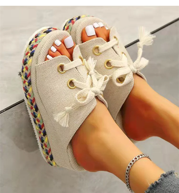 Women Sandals Shoes Fashion Lace-up Wedge Sandals Woman Retro Sandals Ladies Slip On Women tdoor Female Footwear Slipper  Women's Sandals cheap