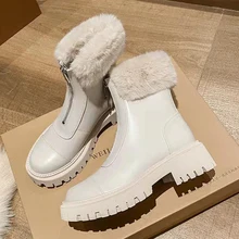 

2021 New Sexy Fashion Zipper Black White Ankle Boots For Women Luxury Designer Ladies Fur Shoes Autumn Winter Boots Women