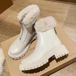 2021 New Sexy Fashion Zipper Black White Ankle Boots For Women Luxury Designer Ladies Fur Shoes Autumn Winter Boots Women