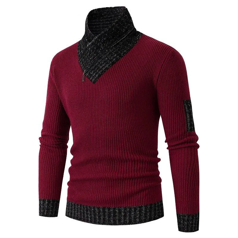 New Winter Men\'s High-neck Sweater Knitted Top Retro Slim Fit Pullover Clothing Korean Fashion Men\'s Street Clothing