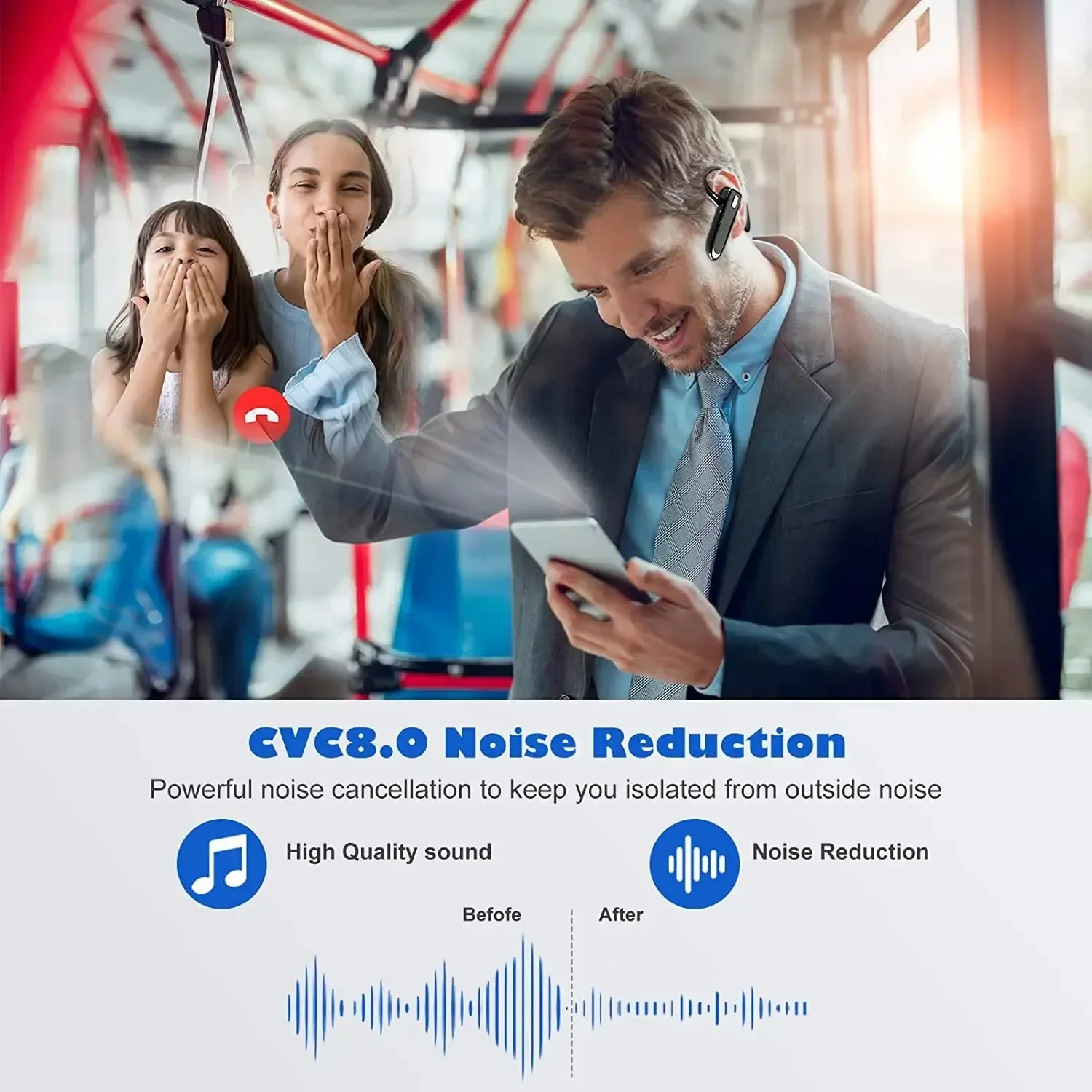 Wireless Headphones Bluetooth Earphone With Microphon ENC Noise Cancelling Handsfree Talking Headset Busines Auriculares Driving 3