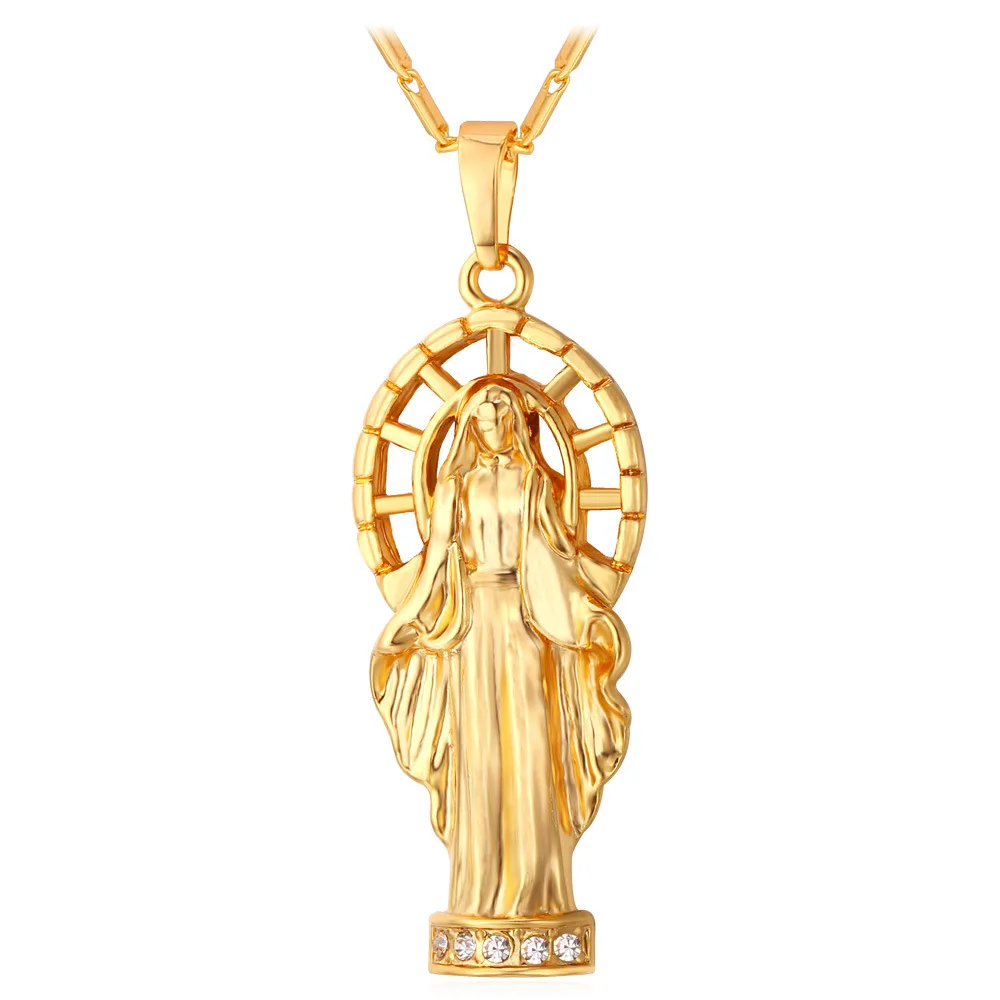 Collare Virgin Mary Pendant Religious Gold/silver Color Rhinestone