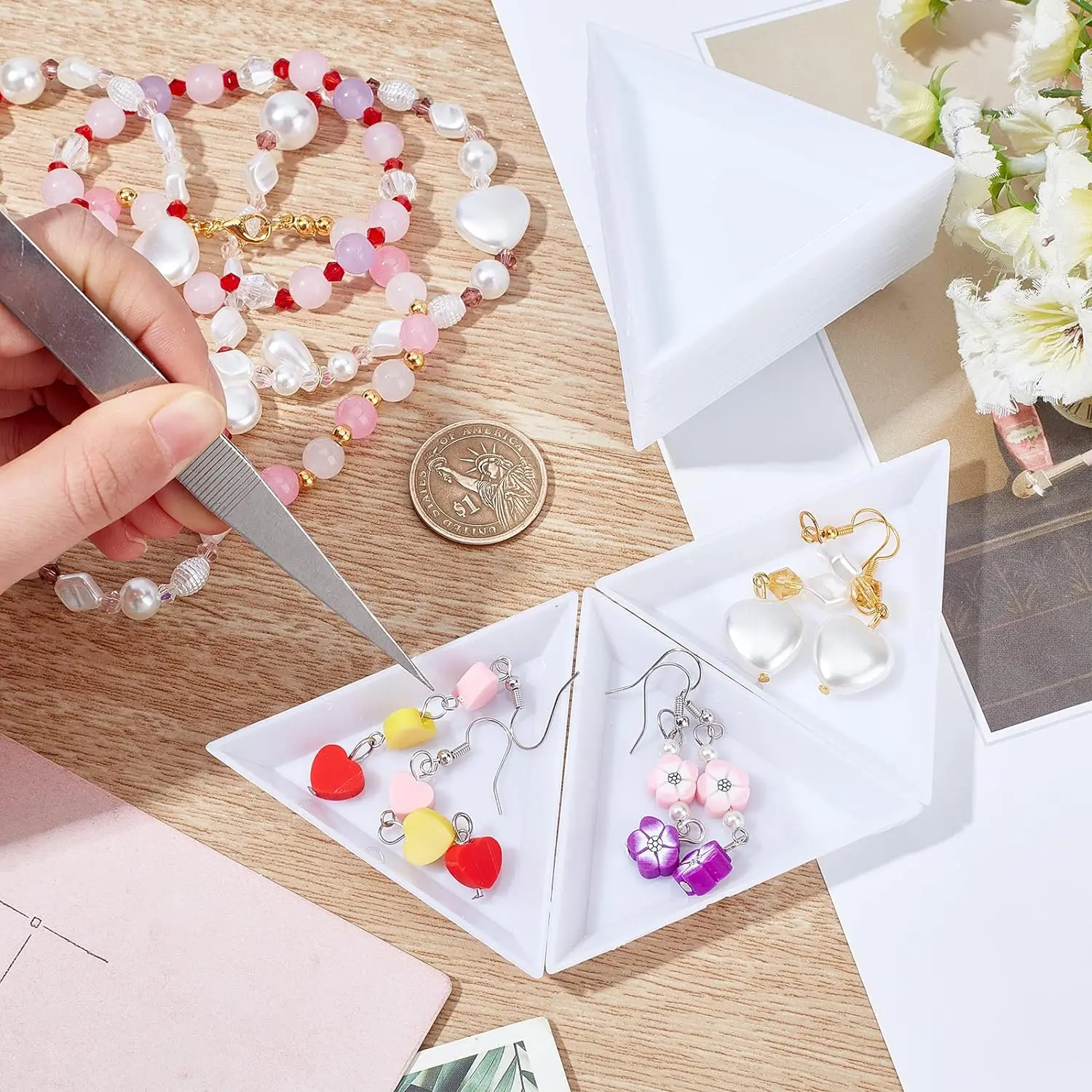 1/10pcs Edelstahl pinzette dreieckige runde Kunststoffs chale für Nagels tufe Perlen Display Kunst zubehör Schmuck zubehör – Detail 3