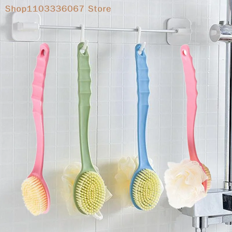 【B】Spazzola da bagno morbida con setole e luffa per donne e uomini - Spazzola da doccia curva con manico lungo per il lavaggio di corpo, viso e spa - immagine 4