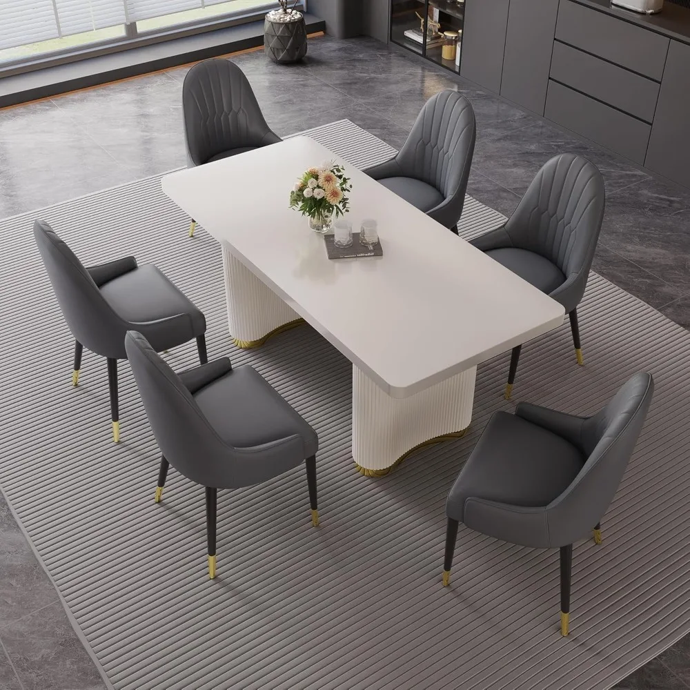 Modern Grey Dining Chairs Set of 2, High Back PU Leather Upholstered, Easy Assembly for Kitchen & Dining Room