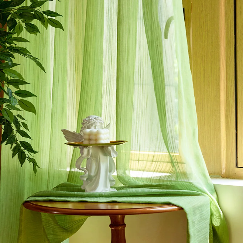 Pine Green Faux Linen Tulle Curtains For Living Room Sauce Orange Striped Texture Thickened Sunscreen Window Screen Voile Drapes