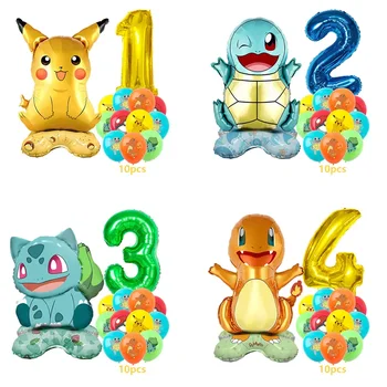 12pcs Pokemon Pikachu Balloon Set Children's Party Decoration Charmander Squirtle Bulbasaur Birthday Foil Balloon Gift Doll Toy 1