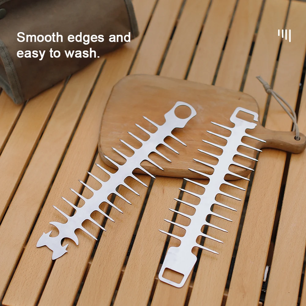 

Roasting Fork Stainless Steel Fishbone BBQ Grill Heat Resistant Rust Resistant Outdoor Camping Picnic Reusable BBQ Skewers