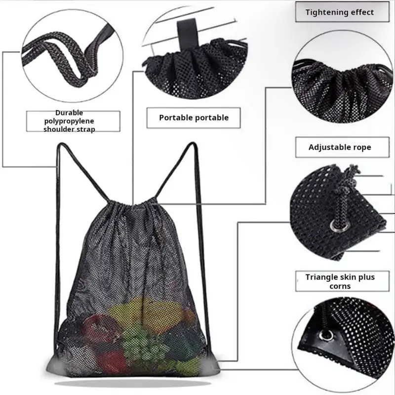 Portable supermarket Shopping Drawstring Bag Beach Clothing Mesh Storage Bag Sports Fitness Dirty Clothes Drawstring Backpack