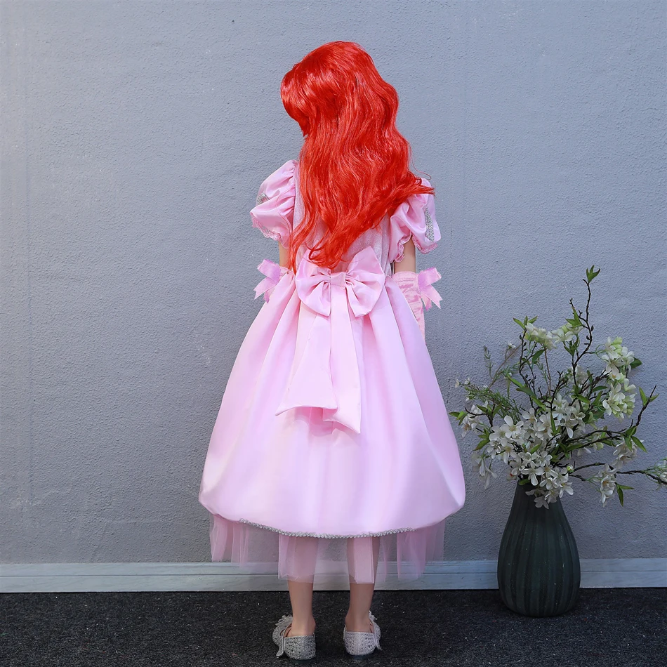 Mermaid Princess Party Gown for Girls Ariel Deluxe Carnival Cosplay Costume Children Pink Birthday Fantasy Robes