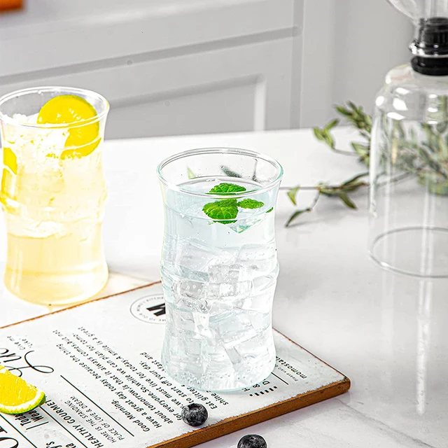 4 Pcs Creative Glass Cups Cute Ripple Shaped Vintage Drinking Glasses Ribbed Glassware with Straws Set for Kitchen Coffee Juice - Imagen 6