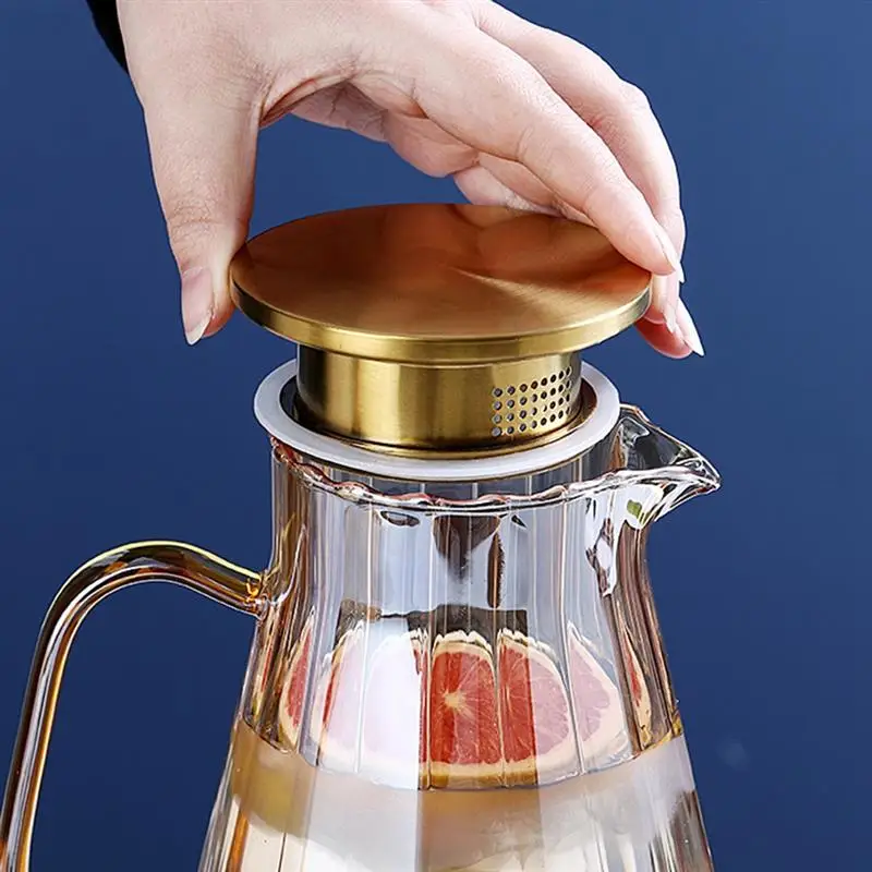 51oz Large Glass Pitcher Beverage Pitcher With Lid Handle And Spout Heat Resistant Kettle Water Carafe For Hot Cold Beverages