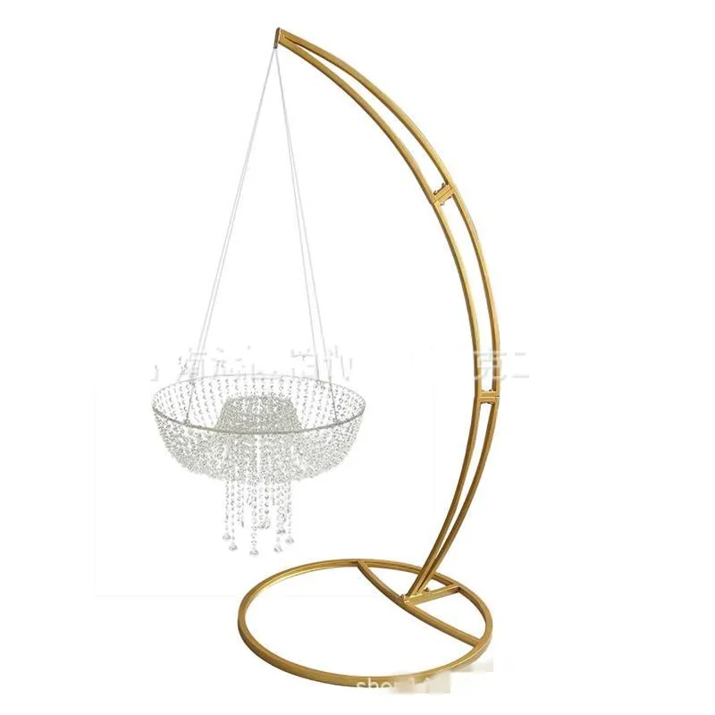 

Suspended Cake Swing Wedding Moon Arch Hanging Flower Holder Crystal Chandeliers Cupcake Stand Birthday Party Dessert Food Decor