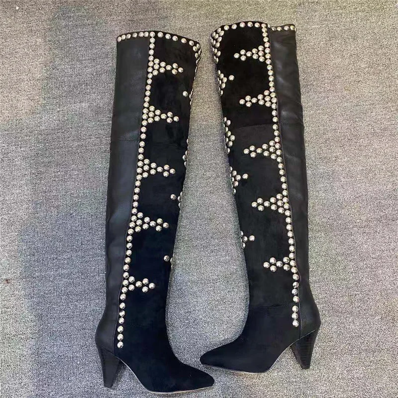 Knee Boots Studs Black Studded Knee High Boots Long Boots Women