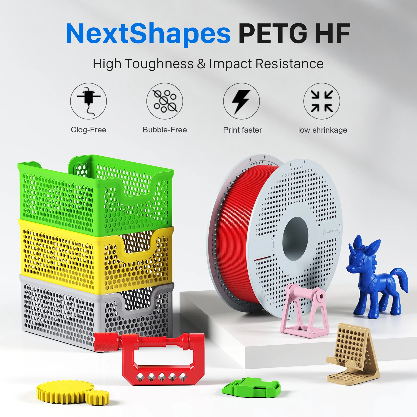 NextShapes 플라잉 프린트 PETG HF 필라멘트 1.75mm 1KG 스풀 고강도 기포 없는 부드러운 공급으로 고속 3D 프린팅 가능