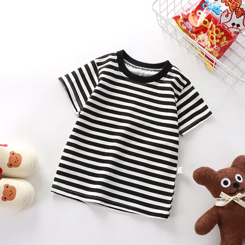 Children's Short-Sleeved Boys Girls 2024 Summer New Striped T-Shirt Baby Thin Section Half-Sleeved Bottoming Shirt Casual Wear