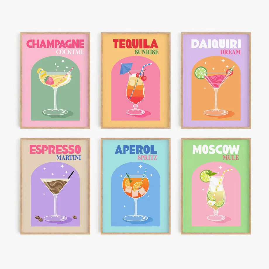 

Vintage Tequila Aperol Moscow Cocktail Wall Art Canvas Painting Drink Posters And Prints Wall Pictures Bar Night Club Room Decor