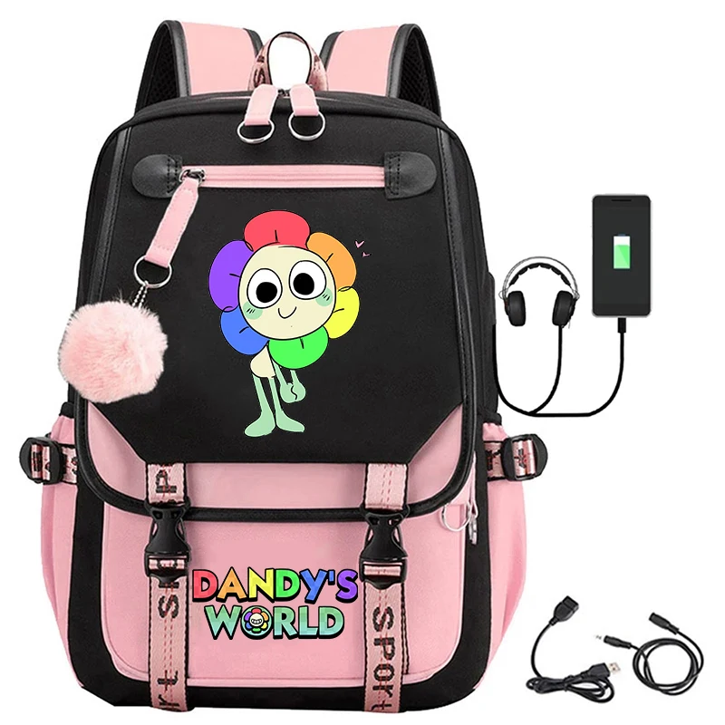 Dandys World Printed USB Charging Backpack for Teenage Girl 2025 Fashion School Bags Kids Sunflower Cartoon Backpack Laptop Bags 2