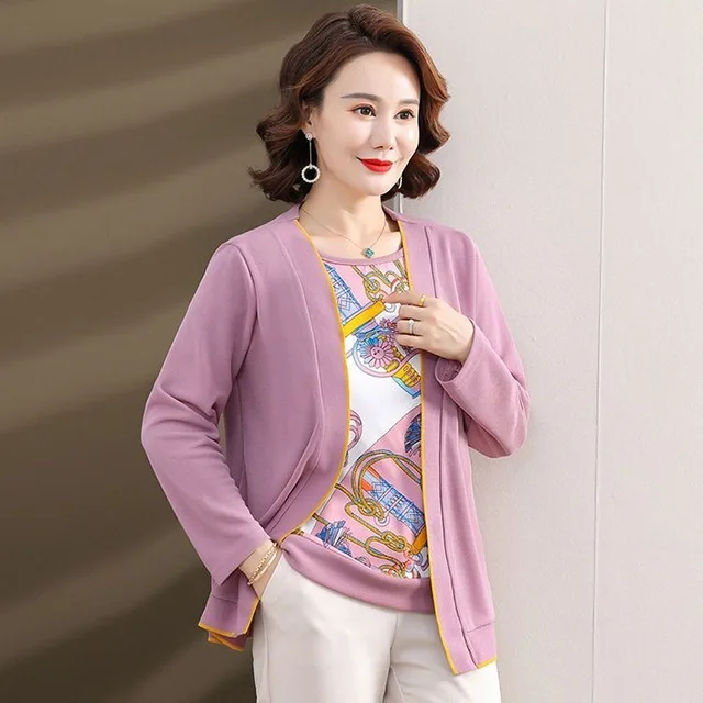 Solid Two Pieces Sets Sweater Women 2026 New  Spring Autumn Mother Sweater Pull Femm T-shirt+ Cardigans Suit Sweater For Women 3