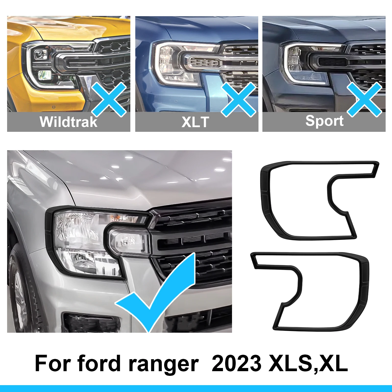 

Head Lights Headlights Cover Protector Trim For Ford Ranger T9 2023 2024 XLS XL Next Generation Accessories
