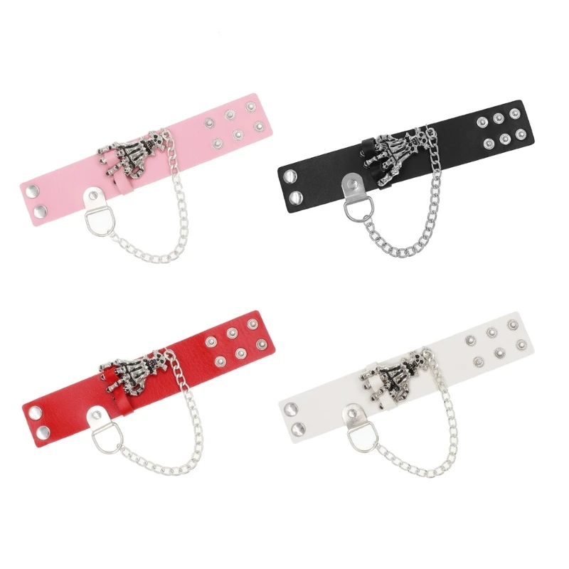 

634C Gothic Buckle Wristband PU Leathers Bracelets, Men Women Bracelets Punk Bracelets Adjustable Chain Goth Cuff Bracelets
