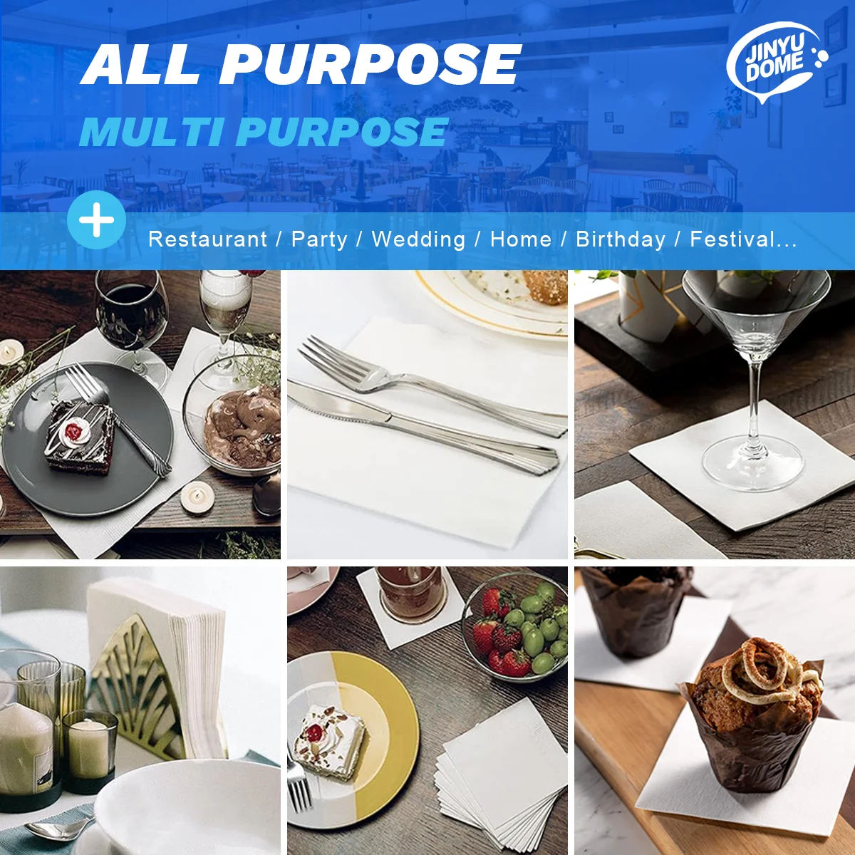 JINYUDOME 50Pcs Disposable Linen-Feel Cocktail Dinner Napkins,7.87*7.87" For Cafe Bar,Party Tissue Napkins Decoration Serviettes