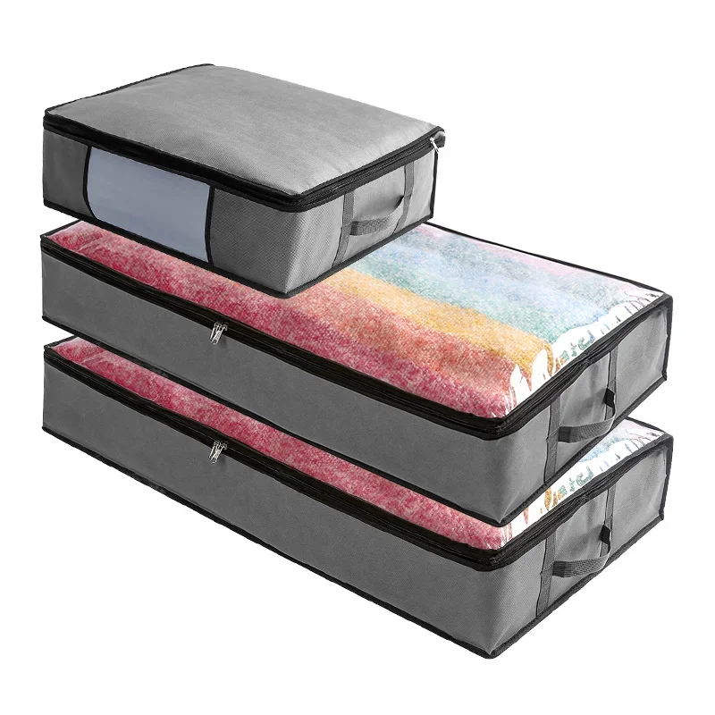 

2 Pieces Thickened Non-Woven Under The Bed Quilt Storage Bag Clothes Moisture-proof Organizer Zipper Closet Storage Box Large