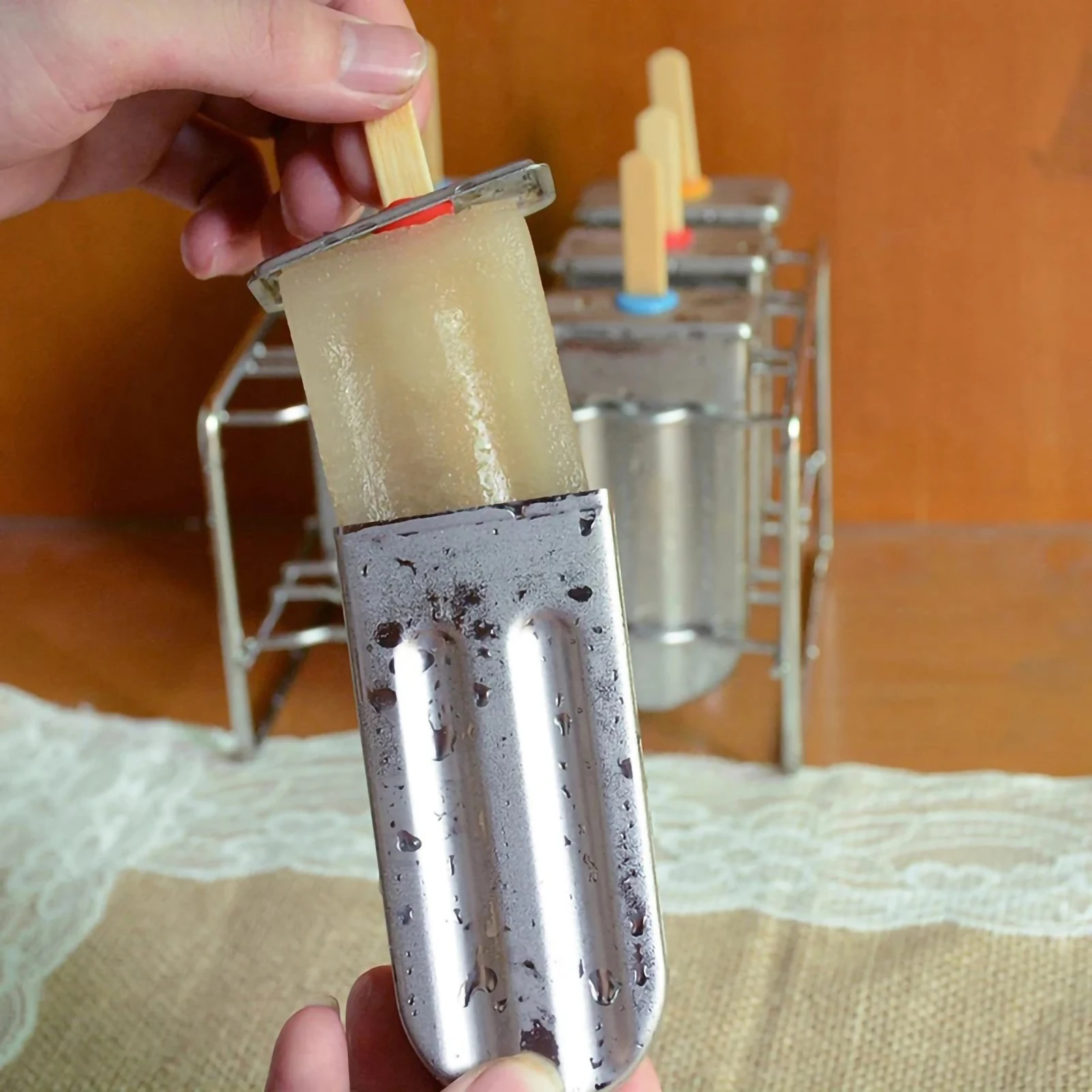 

6/10 pcs 304 Stainless Steel Popsicle Mold Rack Ice Lolly Mold Frozen Fruit Ice Cream Makers Ice Cream Mold with Popsicle Holder