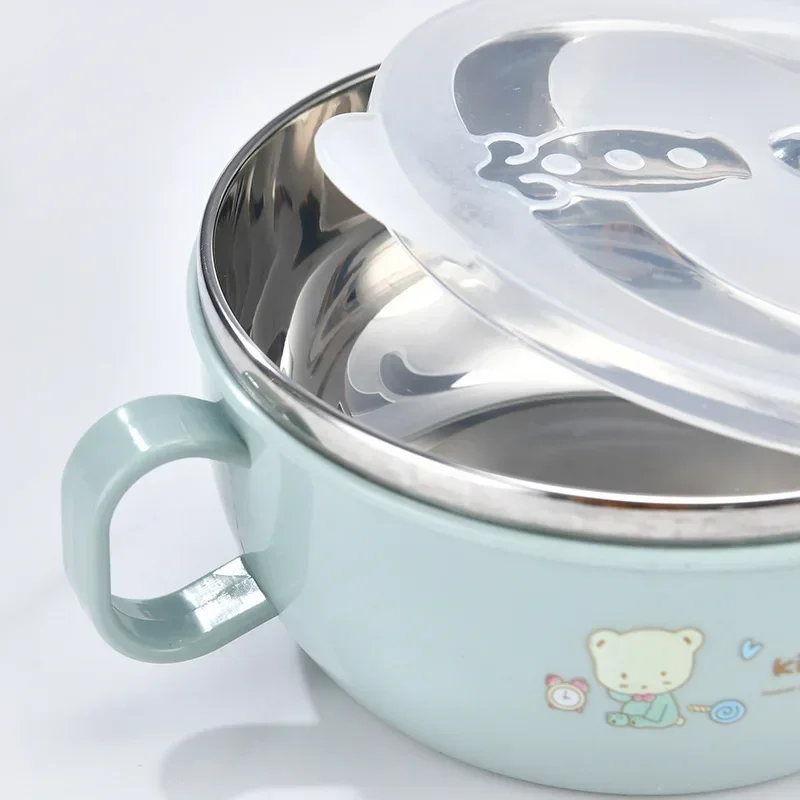 Baby Feeding Bowl Stainless Steel Insulation Bowl Spoon Set Children Tableware Cartoon Printed Children Food BPA Free 300ml baby tableware set