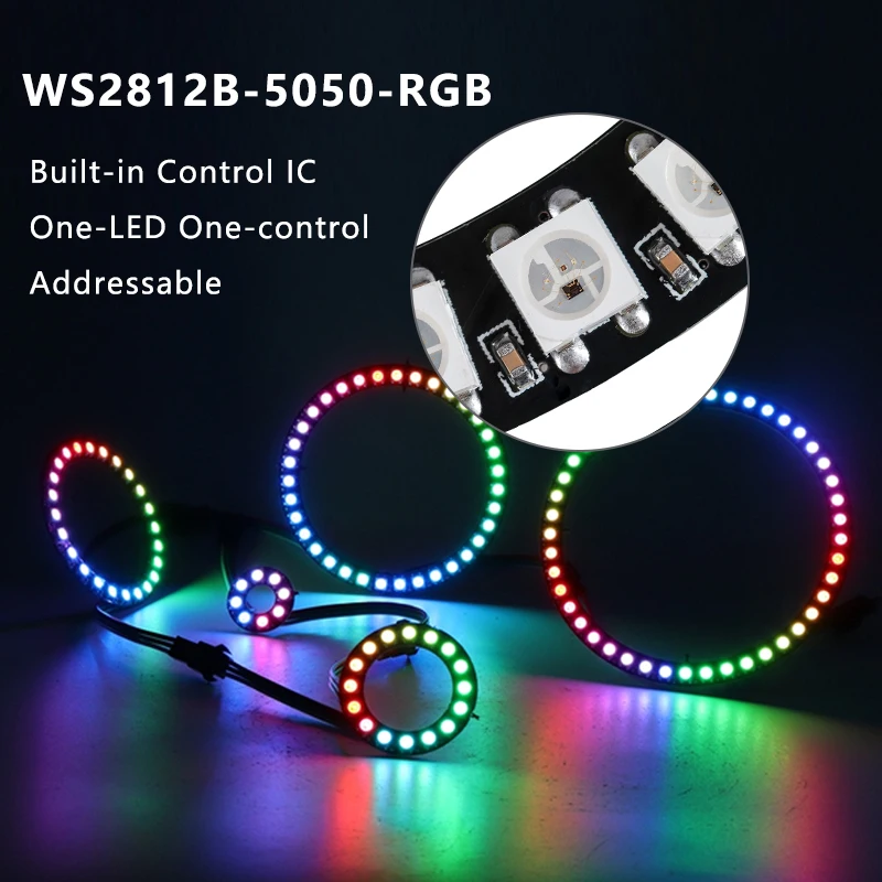Full Set LED Pixel Ring USB 5V to DC Wire + WS2812B 8 16 24