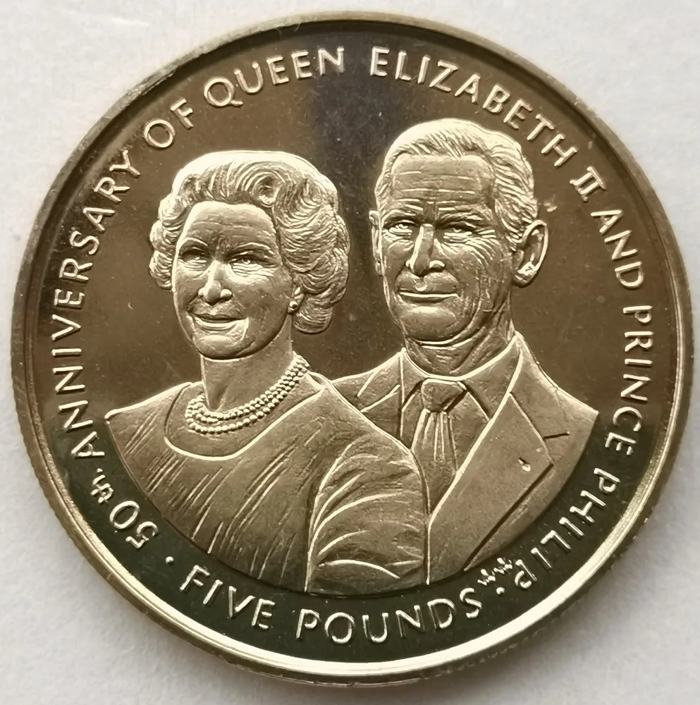 

38 мм Луна 1997 королева Елизавета 50-я годовщина свадьбы базовый 5 фунтов Kroner тип M