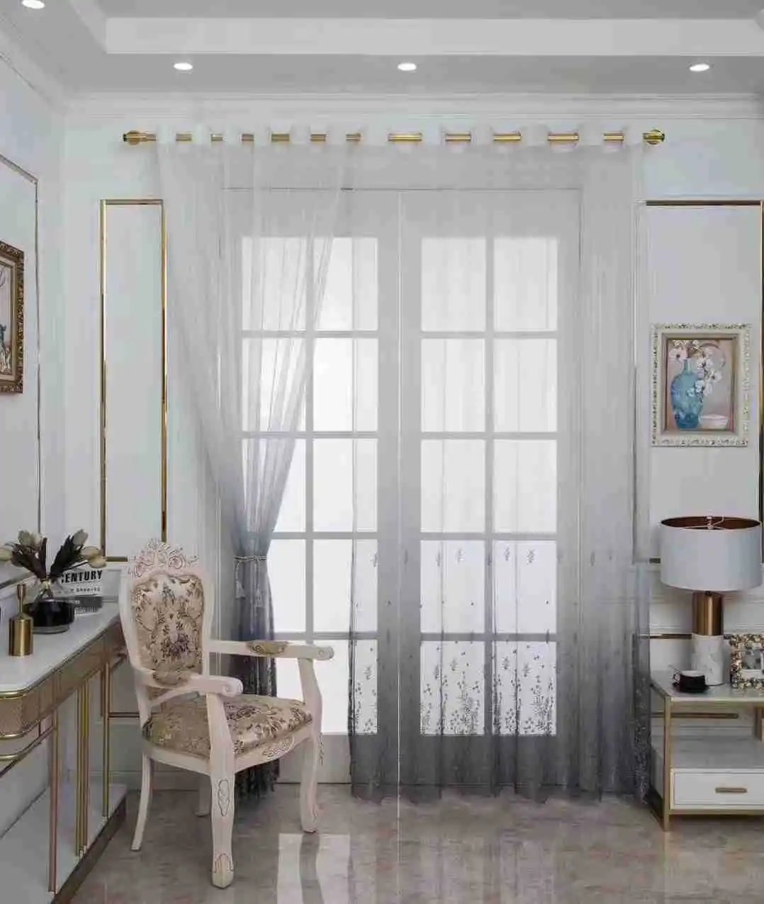 

New Gradient Embroidery Yarn Curtains for Living Dining Room Bedroom