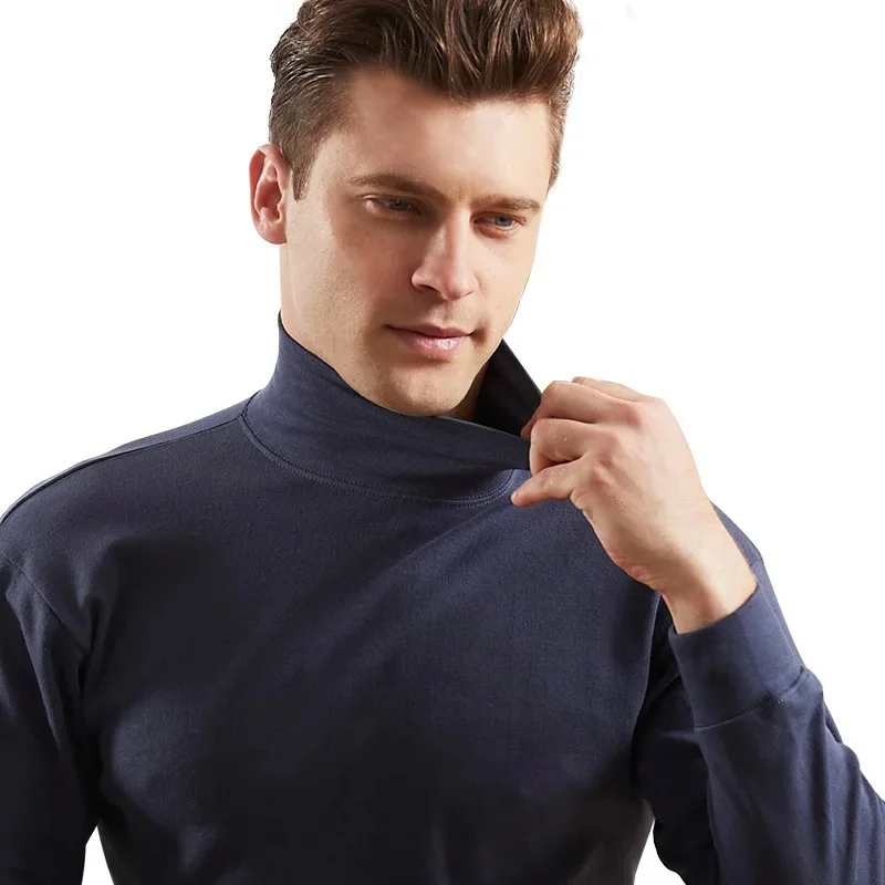 Turtleneck Undershirt Men Thin Cotton Sweater Blouse Cotton Long Sleeve 100% Cotton Thermal Underwear Shirt compression t-shirt
