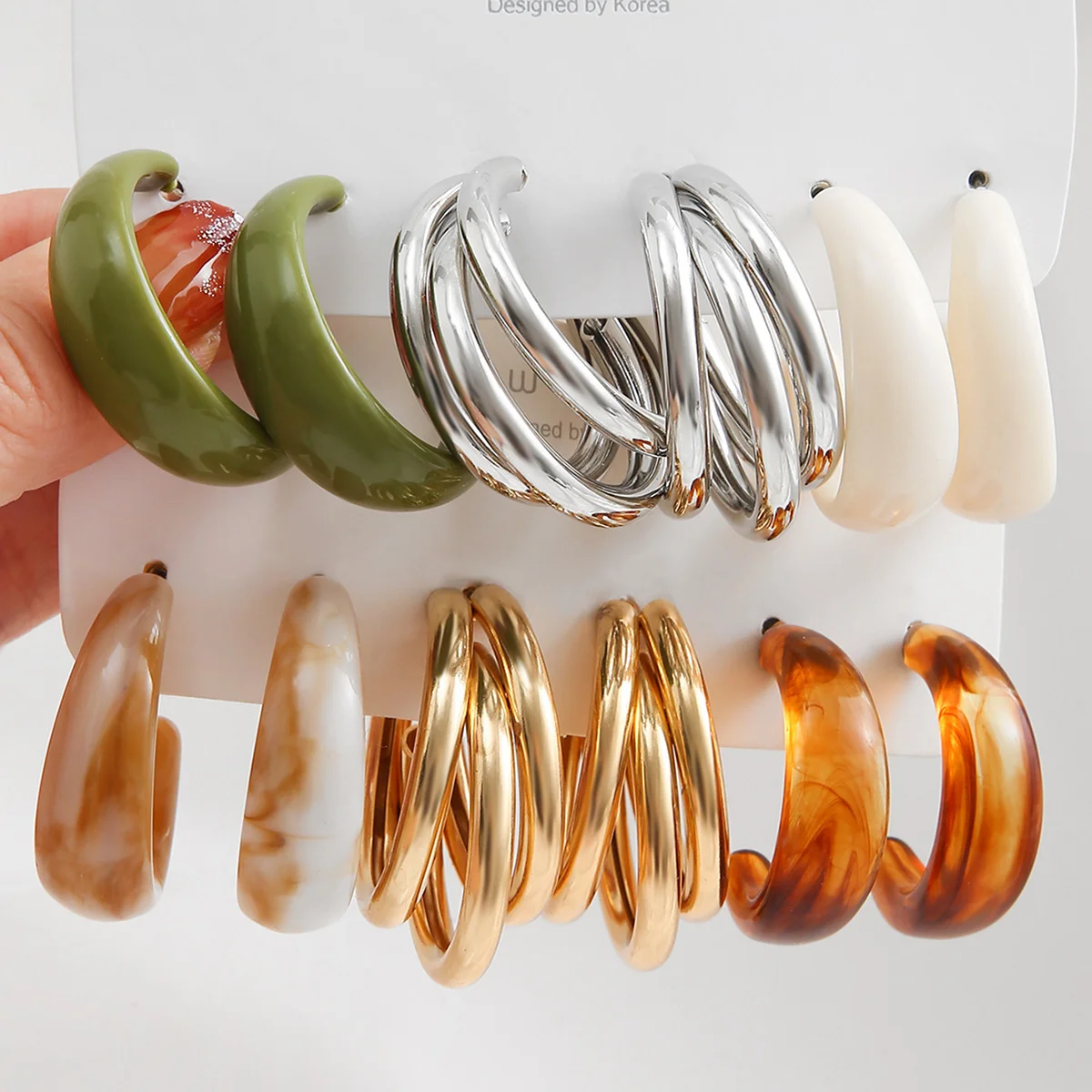 12 stücke Böhmischen Bunte Harz Ohrring Set Für Frauen Vintage Wasser Tropfen Hoop Ohrringe Täglichen Verschleiß Dating Party Schmuck Geschenke 2025 – Detail 7