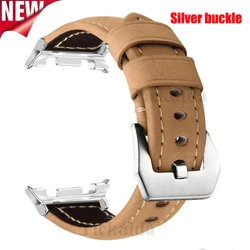 Premium Vintage Frosted Genuine Leather Watch Strap for Watch 8 44mm (Yellow Silver)