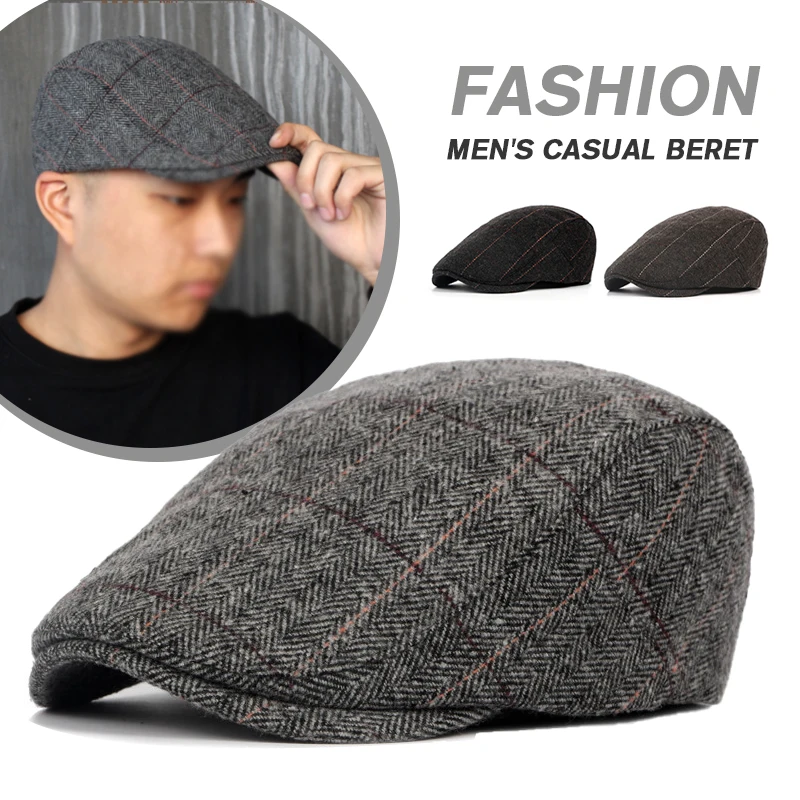 

Autumn Winter Berets Men Retro British Gatsby Retro Hat Driver Flat Cap Newsboy Cap Tweed Male Vintage Beret