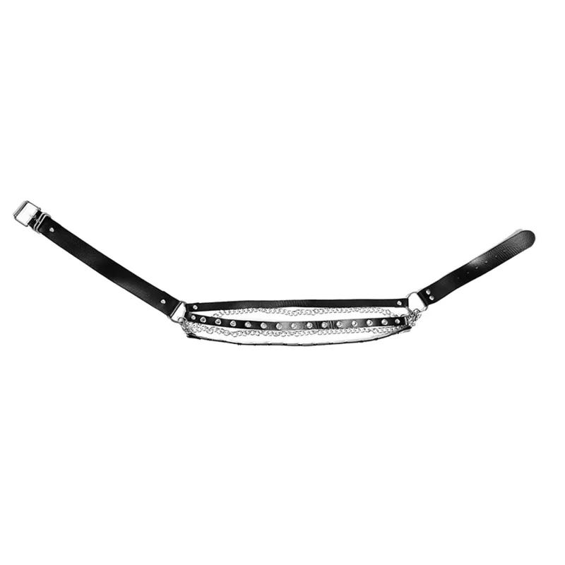 Cintura Donna Punk Gothic In Pelle PU Con Catene E Anelli Metallici, Regolabile, Colore Nero