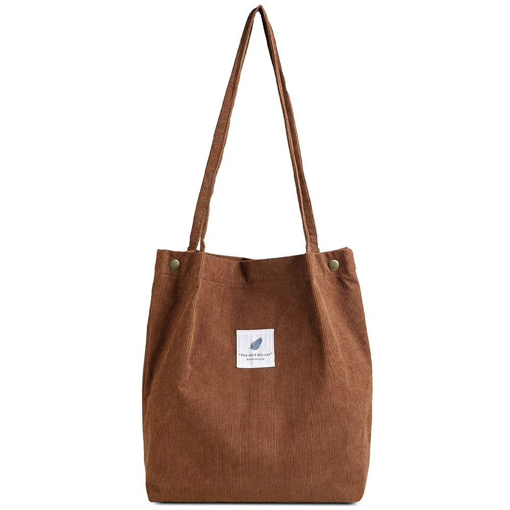2022 Corduroy Shoulder Bag for Women Cotton Cloth Handbag Solid Color Eco Shopping Orangnizer Reusable Large Shopper Totes Bags