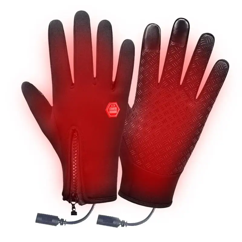 USB Heated Cycling Gloves Winter Waterproof Touch Screen Ski Gloves Rechargeable Heating Motorcycle Bicycle Warm Gloves