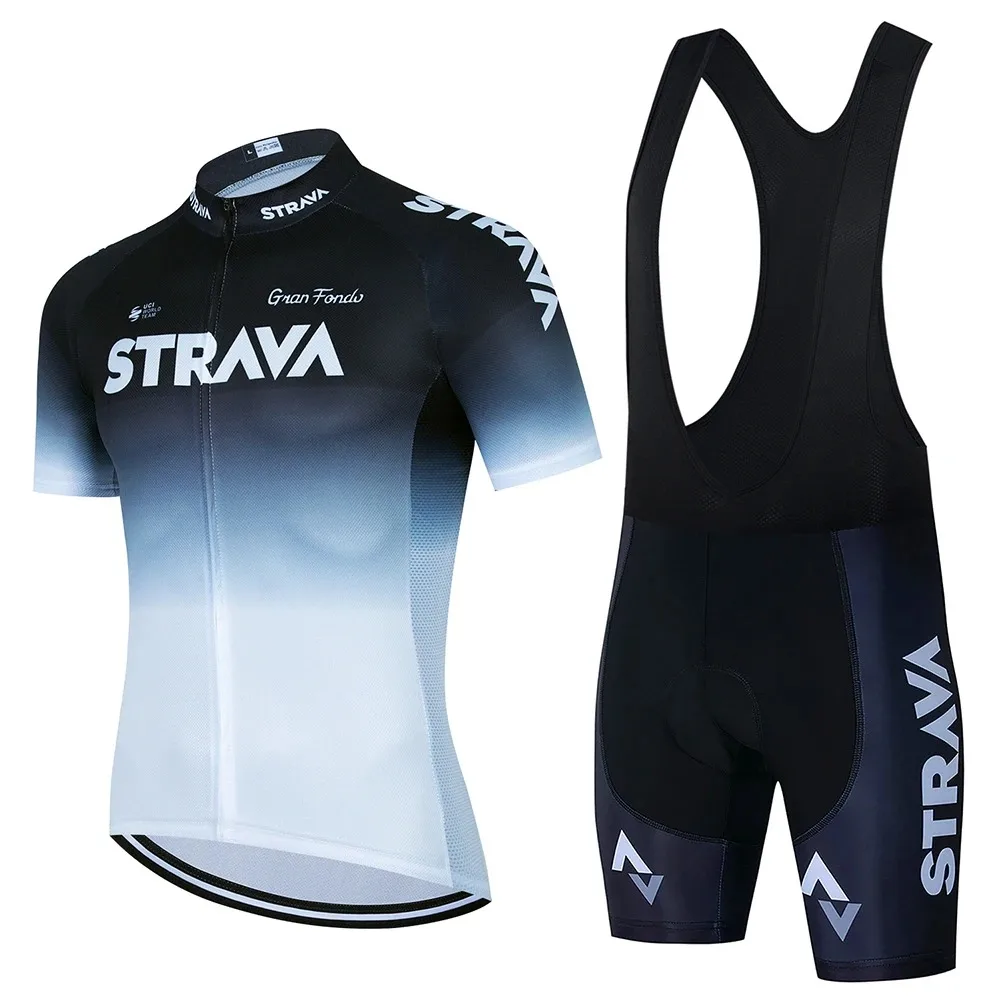 Strava Cycling Jersey Set Summer Short Sleeve Breathable Men's MTB Bike Cycling Clothing Uniform Suit